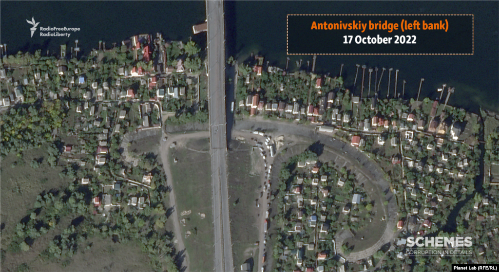 Aside from the dam at Nova Kakhovka, the other major crossing linking the two banks of the Dnieper is the Antonivskiy Bridge on the eastern outskirts of the city of Kherson. The bridge has been repeatedly blasted by Ukrainian forces seeking to limit Russia&rsquo;s ability to resupply its forces; the bridge surface spans have been heavily damaged and impassable for vehicles but have been intact until November 11.