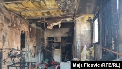 Dëmet e shkaktuara nga zjarri në lokalin e Natasha Tomaniqit në Zveçan. 8 mars 2024.
