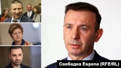 Колаж с бившия главен секретар на МВР Живко Коцев (вдясно) до снимки на и.ф. главен прокурор Борислав Сарафов, градската прокурорка на София Илиана Кирилова и заместника ѝ Христо Кръстев (от горе надолу).