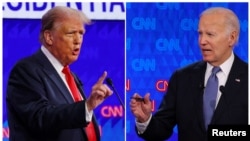 დონალდ ტრამპი(მარცხნივ) და ჯო ბაიდენი წინასაარჩევნო საარჩევნო დებატებისას. 2024 წლის 27 ივნისი 
