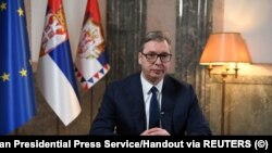Predsednik Srbije Aleksandar Vučić nakon potpisivanja ukaza o raspuštanju parlamenta i raspisivanju vanrednih izbora u Beogradu, Srbija, 1. novembra 2023. godine.