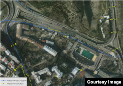 ფოტო საპროექტო დოკუმენტაციიდან, სადაც მდინარე ვერეს კოლექტორის ადგილმდებარეობაა დატანილი