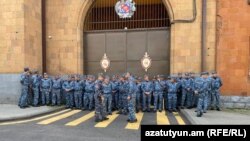 Armenia- Police officers guard the Ministry of Interior building in Yerevan, May 29, 2024.