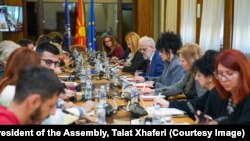 Претседателот на Собранието, Талат Џафери nа последната средба со новинарите за 2023.