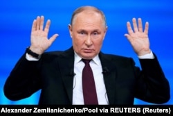 Президент Росії Володимир Путін під час щорічної пресконференції. Москва, 14 грудня 2023 року