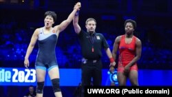 Айпери Медет кызы күрөш боюнча Дүйнө чемпионатынын жарым финалында. 19-сентябрь, 2023-ж. Белград, Сербия. 