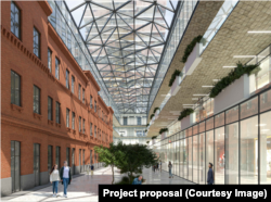 კომპიუტერული რენდერი: Პროექტი ითვალისწინებს ძველი აბრეშუმის ქარხნის შენობის რეაბილიტაციას.