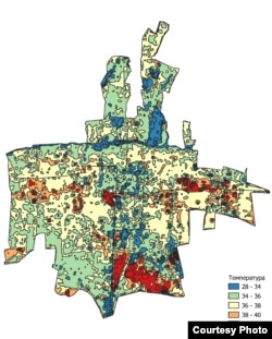 Бишкектин 2019-жылдагы орточо аба температурасынын спутниктен алынган сүрөтү