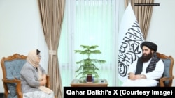 افغانستان - ملاقات روزا اتونبایووا، نمایندۀ سرمنشی ملل‌متحد برای افغانستان با امیرخان متقی، وزیر خارجۀ حکومت طالبان در کابل 