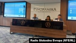 Презентација на истражување на Институтот за демократија Социетас цивилис за случајот „Бехтел Енка“. Миша Поповиќ, Фросина Димеска, Александат Димитриевски.