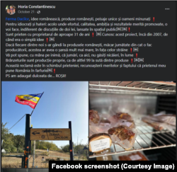 Horia Constantinescu lăuda Ferma Dacilor într-o postare din octombrie 2023.