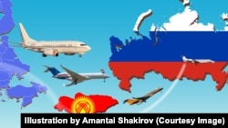Кыргызстандын Орусияга учактарды реэкспорттоп жаткандыгы жөнүндө иллюстрациялык сүрөт.