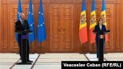 შარლ მიშელი და მაია სანდუ მოლდოვაში. 2023 წლის 28 მარტი