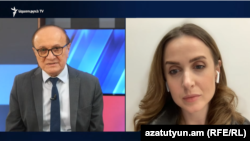 Народный депутат Верховной Рады Украины, член провластной фракции «Слуга народа» Дарья Володина во время интервью с ведущим Воскресной аналитической программы Азатутюн ТВ Грайром Тамразяном.