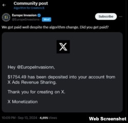 Europe Invasion публічно опублікували інформацію про дохід, отриманий від функцій монетизації мережі X