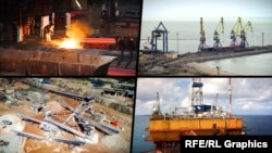 Добыча полезных ископаемых в Крыму, порт и металлургия. Коллаж