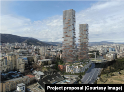 პროექტის კომპიუტერული რენდერი: ასე გამოიყურებოდა, თავდაპირველად, ცათამბჯენების პროექტი, რომელიც 65-სართულიანი უნდა ყოფილიყო.