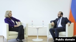 Министр иностранных дел Армении Арарат Мирзоян и заместитель госсекретаря США по европейским и евразийским вопросам Карен Донфрид (архивное фото)