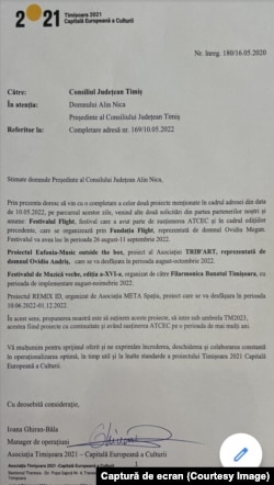 Corespondență între Asociația TM2023 și CJ Timiș