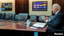 Joe Biden a organizat o întrunire online în format restrâns la care au participat mai multe țări din Europa. Imagine generică cu președintele SUA