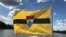 Liberland flag on the ship on Danube river, Serb-Croatian border, August 11, 2022 