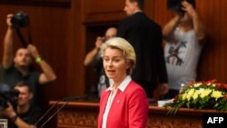 Ursula fon der Lajen, predsednica Evropske komisije tokom obraćanja Sobranju 14. jula 2022.