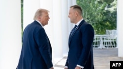 Прэзыдэнты ЗША і Польшчы Дональд Трамп і Караль Наўроцкі ў Белым доме 3 верасьня 2025