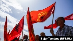 Pamje nga protesta e veteranëve të Ushtrisë Çlirimtare të Kosovës para Kuvendit të Kosovës. 6 qershor 2022.