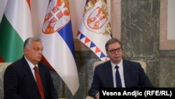 Kryeministri hungarez, Viktor Orban, dhe presidenti i Serbisë, Aleksandar Vuçiq, gjatë një takimi në Beograd. Fotografi nga arkivi. 