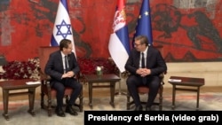Presidenti izraelit, Isaac Herzog, në takim me presidentin serb, Aleksandar Vuçiq, gjatë vizitës së tij në Beograd në shtator të vitit 2024.