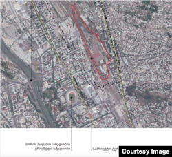 საპროექტო ტერიტორიის საზღვრები - ფოტო მოპოვებულია განაშენიანების რეგულირების გეგმიდან.
