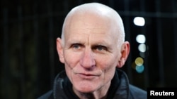 Human rights activist Ales Byalyatski at the US Embassy in Vilnius shortly after his release from a Belarusian prison on December 13. 