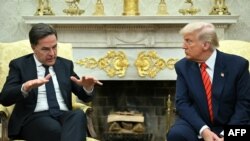 Генсекретарь НАТО Марк Рютте во время встречи с президентом США Дональдом Трампом в Овальном кабинете Белого дома. Вашингтон, 13 марта 2025 года