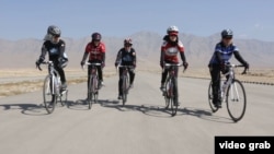 A girls cycling team from the province of Bamiyan. 