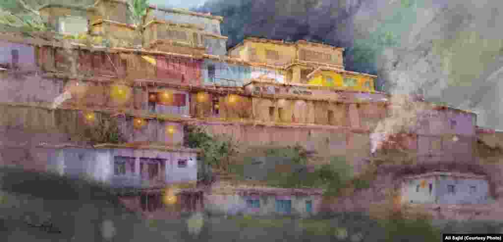 A mountain village in northern Pakistan as imagined by Sajid.