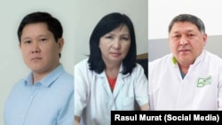 Саламаттык сактоо министринин жаңы орун басарлары - Жаркынбек Касымбеков, Бүбүжан Арыкбаева жана Улан Садыков.