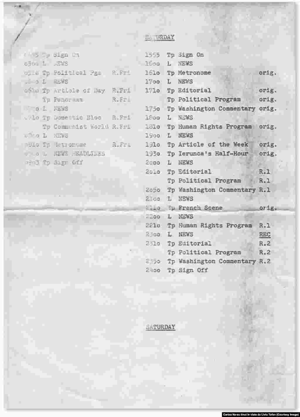 Programul de sâmbătă al Europei Libere cuprindea și emisunea Metronom, prin care în România se putea auzi muzica lansată în Occident.&nbsp;