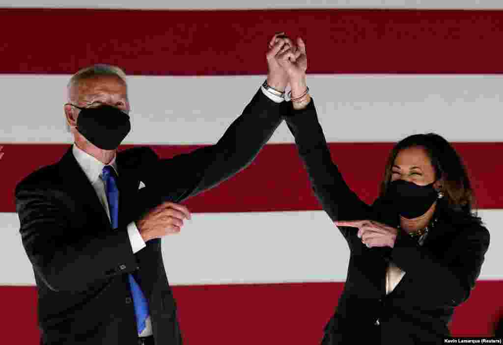 Харрис с Байденом в Милуоки, штат Висконсин (20 августа 2020 года). В тот день они официально стали кандидатами своей партии на посты вице-президента и президента США соответственно.