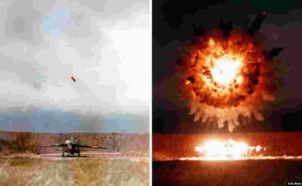 ფოტოკოლაჟში ჩანს ტომაჰავკის აფეთქება რეაქტიული თვითმფრინავის თავზე 1986 წელს ტესტირების დროს. 5.5 მეტრის სიგრძის რაკეტა აღჭურვილია თითქმის ნახევარი ტონა წონის ქობინით და დაახლოებით 1 600 კილომეტრზე დაფრინავს.