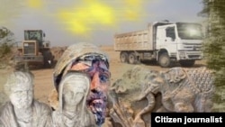 Davlat muhofazasiga olingan arxeologik hududda qurilish borilmoqda (kollaj)