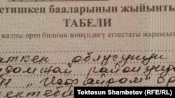 Табель в аттестате, который был напечатан с ошибкой.