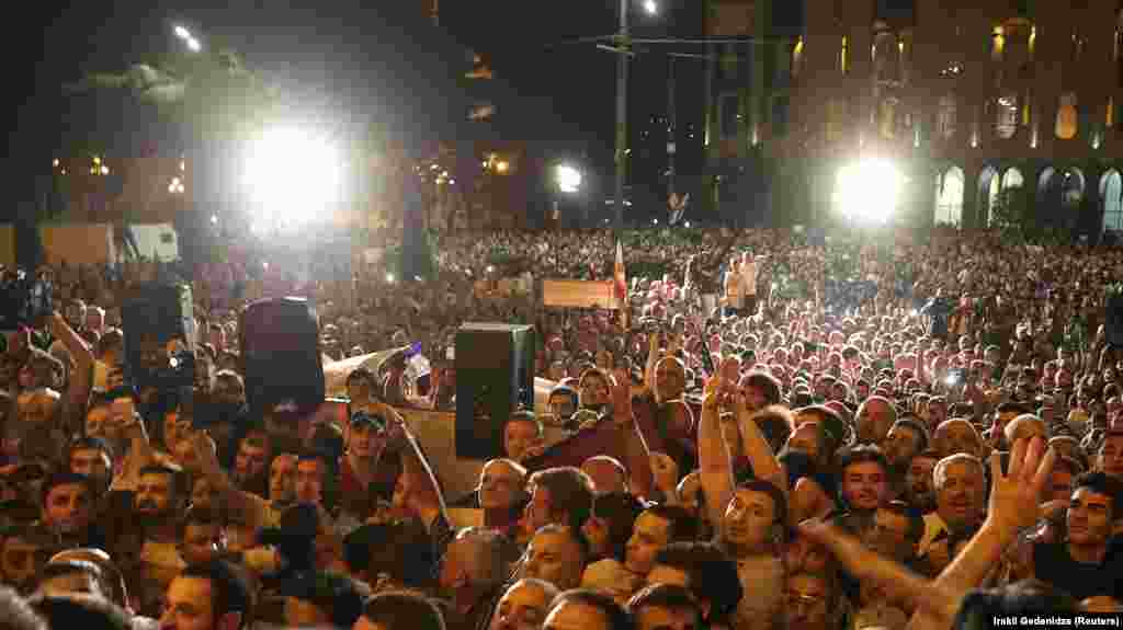 Thousands of protesters massed outside Georgia's parliament in central Tbilisi after Russian lawmaker Sergei Gavrilov took the speaker's seat inside the parliament. Gavrilov is viewed as an ally of Russian President Vladimir Putin.&nbsp;