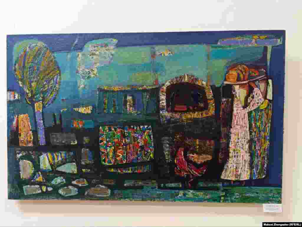 Мирзираимовдун "Кошунамдын үйү" аталган эмгеги. Автор эмгектерин эркин темаларда иштеп, абстракция, авангард, модерн стилдерине басым жасайт. Анын сүрөттөрүндө түс негизги роль ойнойт. Башкача айтканда ал түстөрдү чебер колдонуп, айкалыштырып, гармония жарата алганы менен көркөм өнөр чөйрөсүндө таанымал.