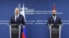 სომხეთის და რუსეთის საგარეო საქმეთა მინისტრები არარატ მირზოიანი(მარჯვნივ) და სერგეი ლავროვი ერევანში, ერთობლივ პრესკონფერენციაზე. 2025 წლის 21 მაისი 