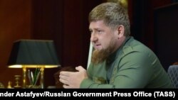 MOSCOW -- The head of Russia's Republic of Chechnya, Ramzan Kadyrov, during a meeting with the prime minister of Russia in the Gorki residence. MOSCOW REGION, RUSSIA - OCTOBER 13, 2017