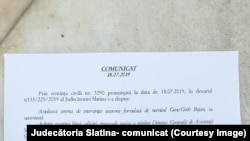 Decizia Judecătoriei Slatina prin care este respinsă ordonanța cerută de procurorul general