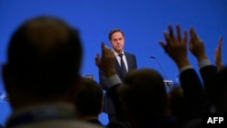 მარკ რიუტე ჟურნალისტებთან შეხვედრაზე ბრიუსელში. 3 დეკემბერი, 2024 წელი 