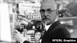 ფოტოკოლაჟი - რადიო თავისუფლების ქართული რედაქციის პირველი დირექტორი, რაჟდენ არსენიძე. საქართველოს დემოკრატიული რესპუბლიკის იუსტიციის მინისტრი, დამოუკიდებლობის დეკლარაციისა და 1921 წლის კონსტიტუციის ერთ-ერთ ავტორი.