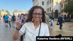 Мария по време на протестното шествие в София
