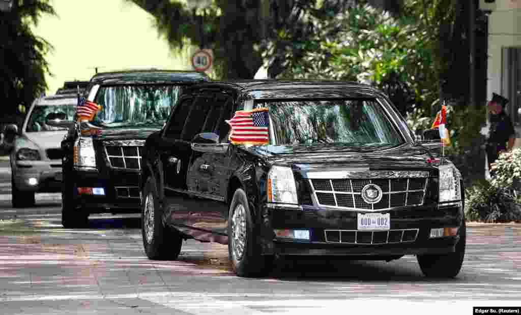 The U.S. president's motorcade rolling through central Singapore on June 11. Trump indicated the meeting might only be the start of a process to denuclearize the Korean Peninsula.